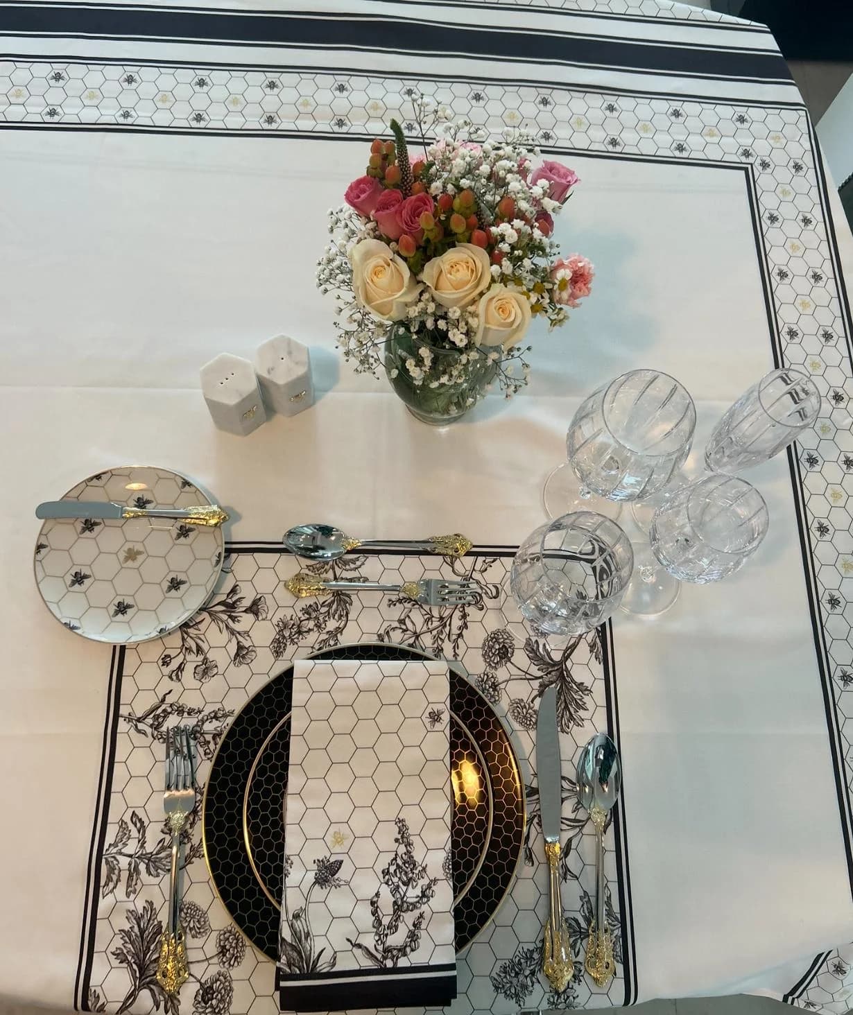 A formal place setting arranged for practice